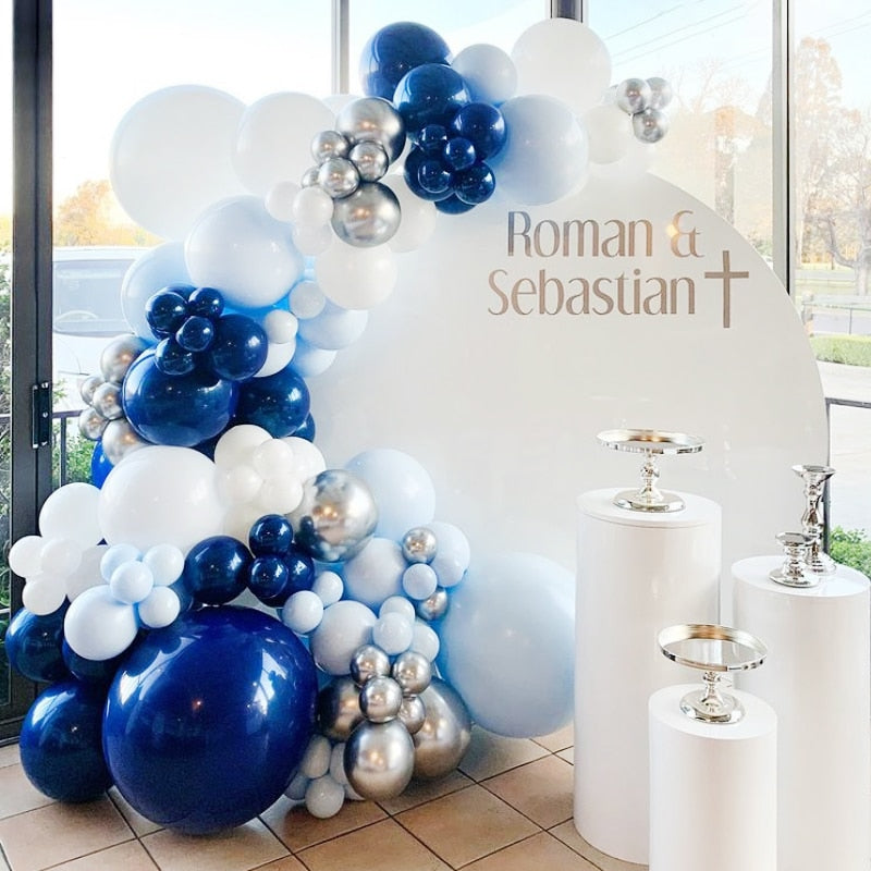 Macaron Latex Balloons Arch Set Blue White Silver Balloon Garland Baby Baptism Shower Birthday Party Decoration Inflatable Decorations