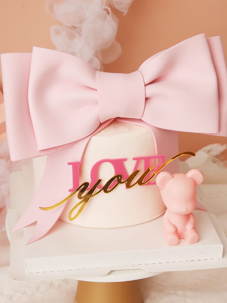 Pink Big Bow Angel Bear Hearts Love Cake Topper Valentine's Day Party Decorations Anniversary Gifts 