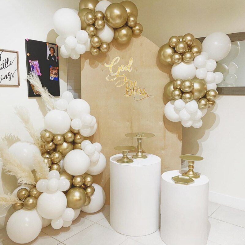 100Pcs Balloons Arch Set White Gold Balloon Garland Baby Baptism Shower Wedding Banquet Happy Birthday Party Balloon Decoration PartyDecorHQ