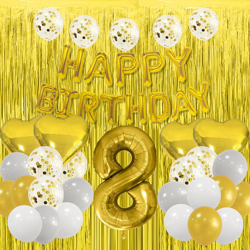 Happy Birthday Party Decorations Gold Latex Balloons Kit Foil Curtain Confetti st th 