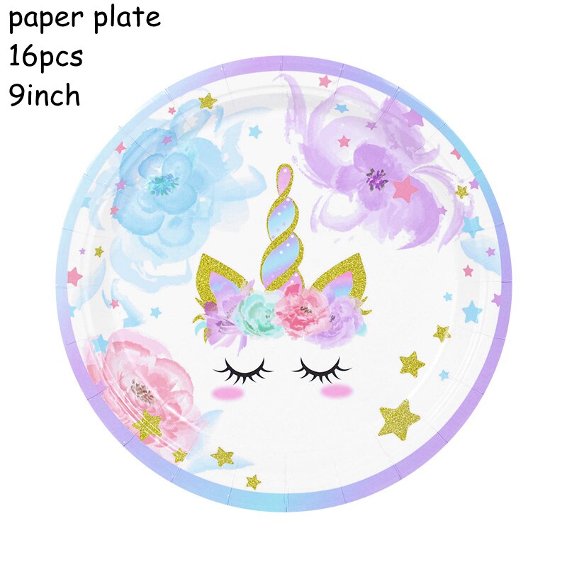 Unicorn Birthday Decoration Disposable Tableware Set Paper Plates Cups Napkins Kids Party Baby Shower Supplies 