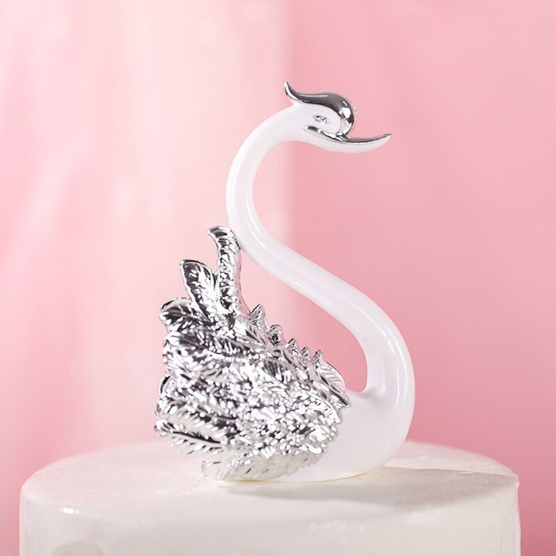 1 Pair Romantic Crown Swan Cake Topper Flamingo Cake Dessert Baking Decor Ornament Birthday Wedding Cake Decoration Supplies-PartyDecorHQ