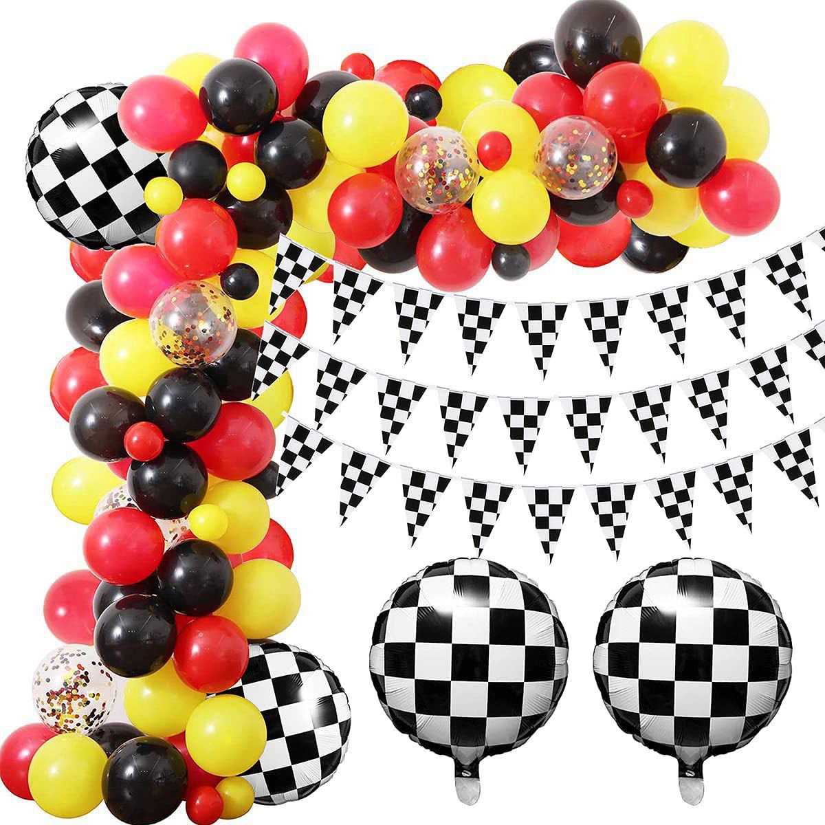 Racing Theme Birthday Party Decoration Balloon Garland Arch Kit Black Red Yellow Kids Baby Shower Supplies Inflatable Decorations