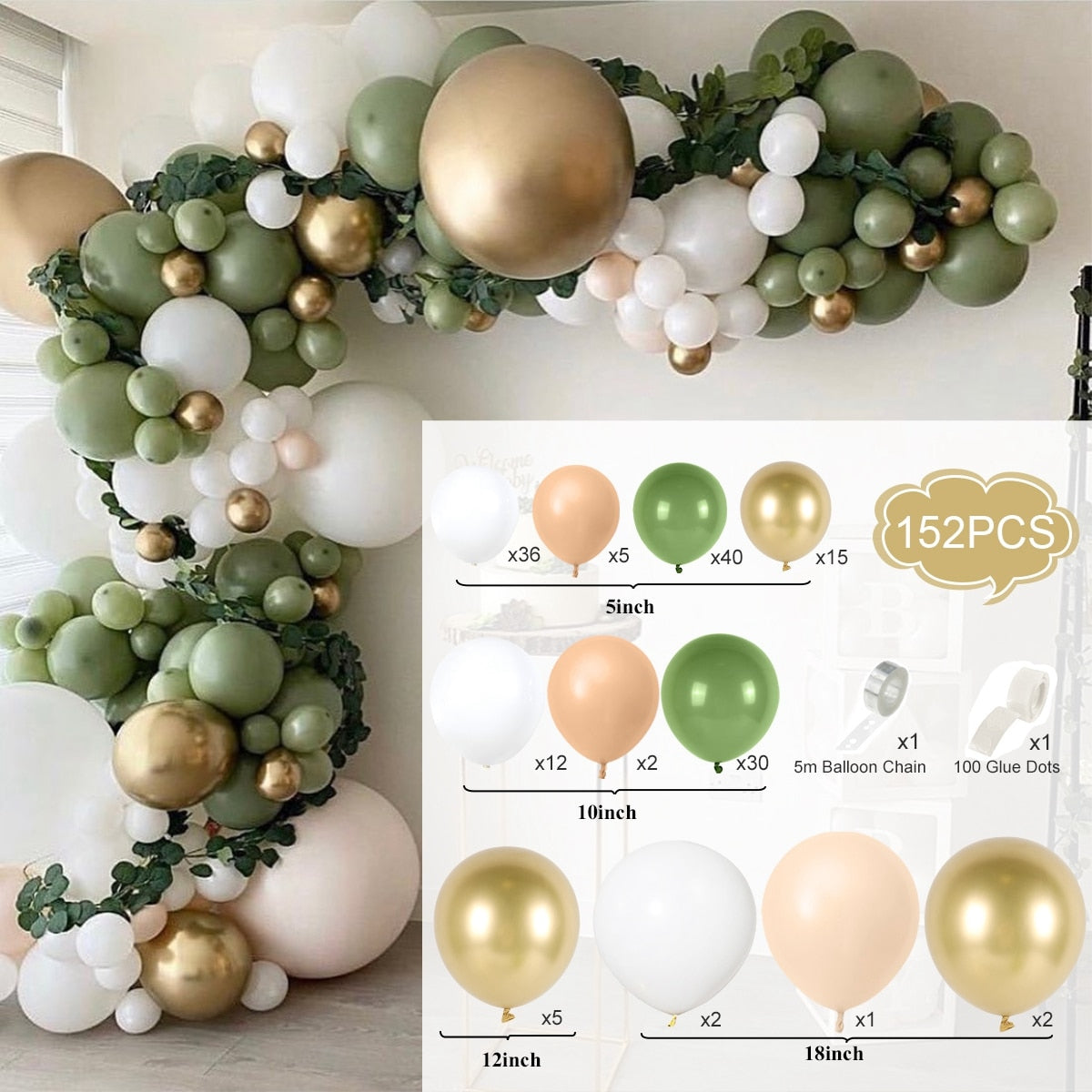 Green Macaron Metal Balloon Garland Arch Kit Wedding Birthday Party Decorations Confetti Latex Balloons Kids Baby Shower Inflatable