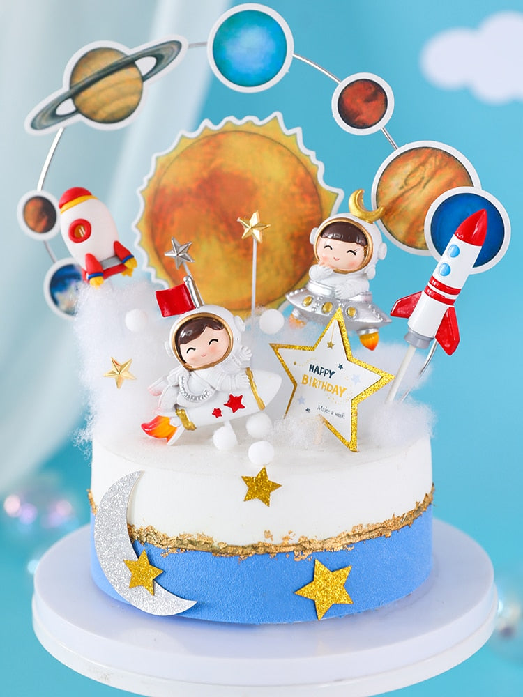 Astronaut Cake Topper Space Universe Planet Series Toppers Outer Birthday Party Dessert Props Festive Decoration 