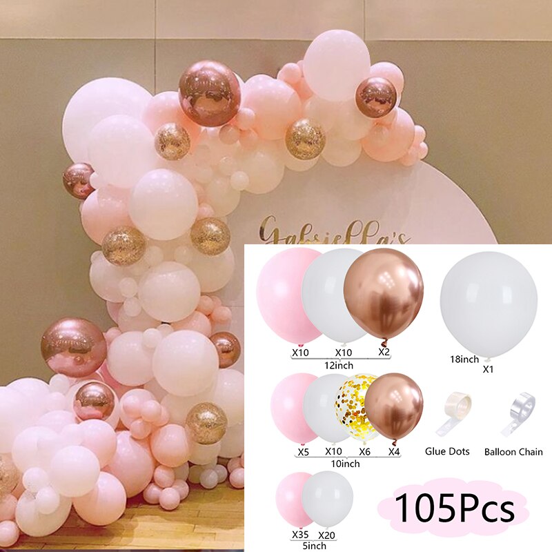 Balloons Arch Set White Pink Balloon Garland Birthday Party Kit Baby Baptism Shower Wedding Decoration Inflatable Decorations