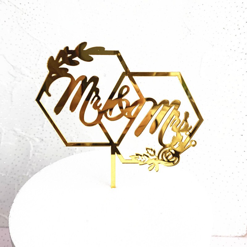 INS New Gold Mr&Mrs Wedding Acrylic Cake Toppers Flower Always Valentine's Day Party Decorations 