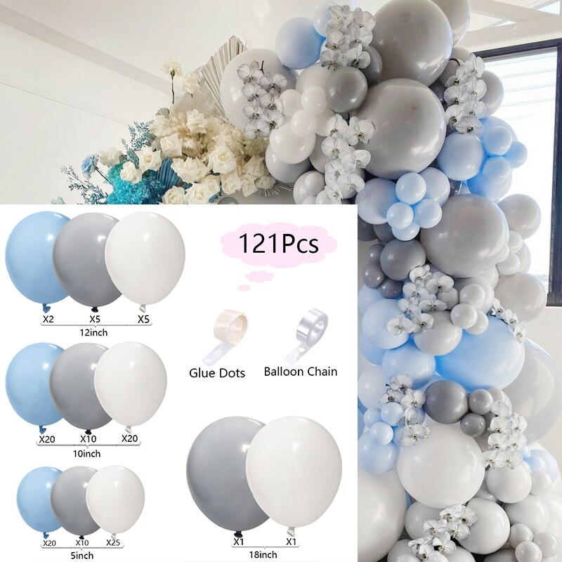 Pcs Balloons Arch Set White Gray Blue Balloon Garland Wedding Happy Birthday Party Baby Baptism Shower Decoration Inflatable Decorations