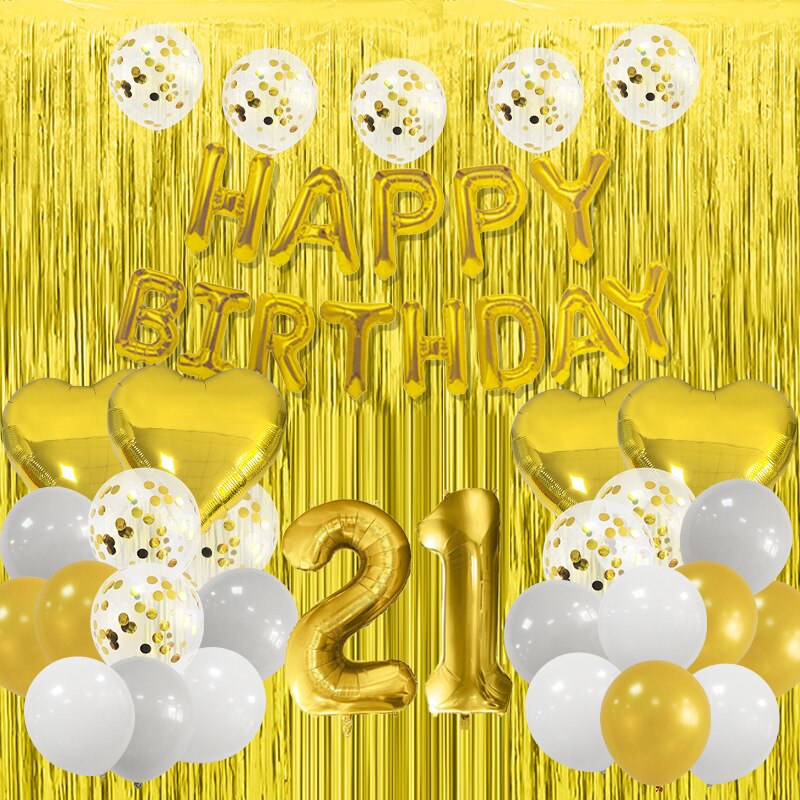 Happy Birthday Party Decorations Gold Latex Balloons Kit Foil Curtain Confetti st th 