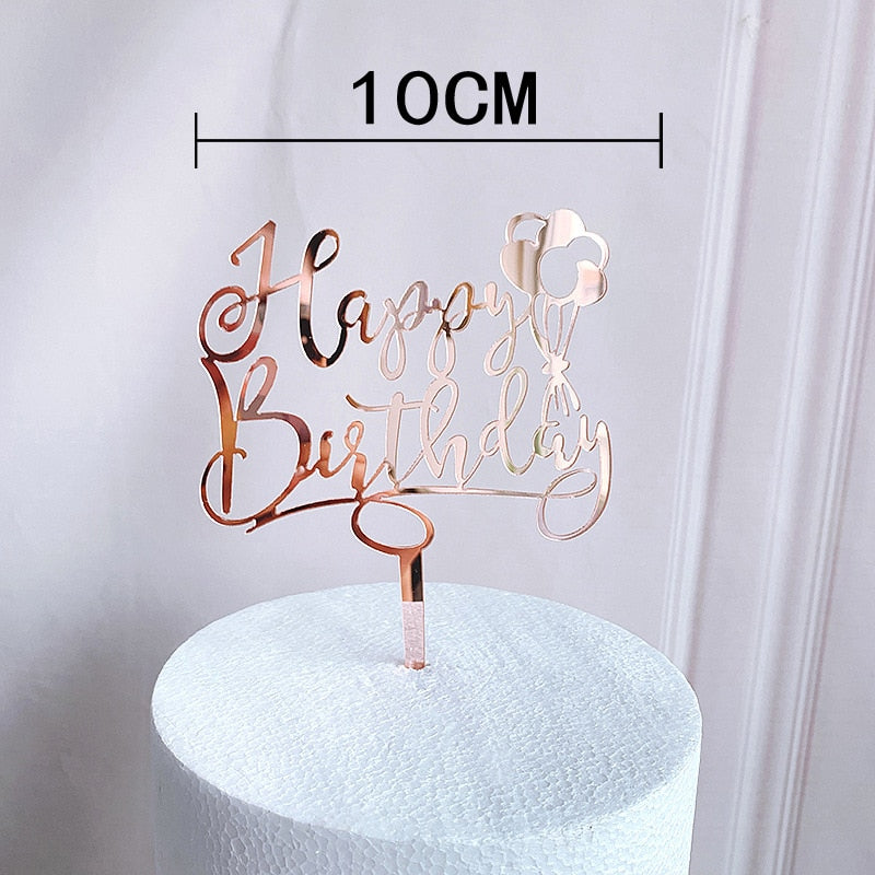 Rose Gold Birthday Party Cake Decorating Tools Happy Girl Boy Acrylic Topper Baby Shower Dessert Accessories 