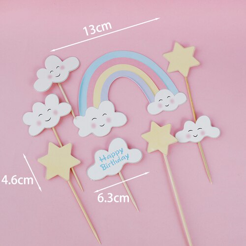 Castles Clouds Rainbows Boy Girl Blue Cake Topper Angel Happy Birthday Decoration Crown Children's Day Party Supplies 