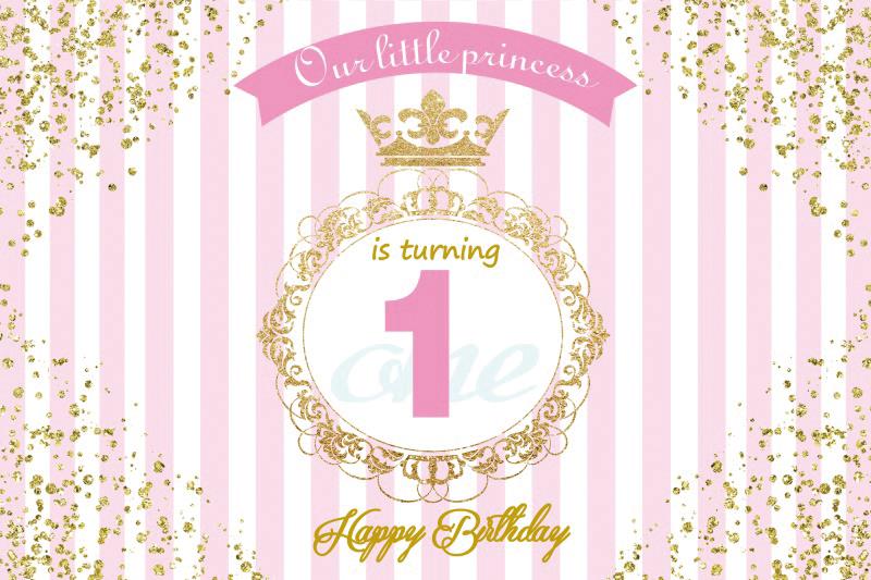 Princess Backdrop Photography Gold Crown Pink Curtain Birthday Party Baby Child Customized Poster Photozone Photo 