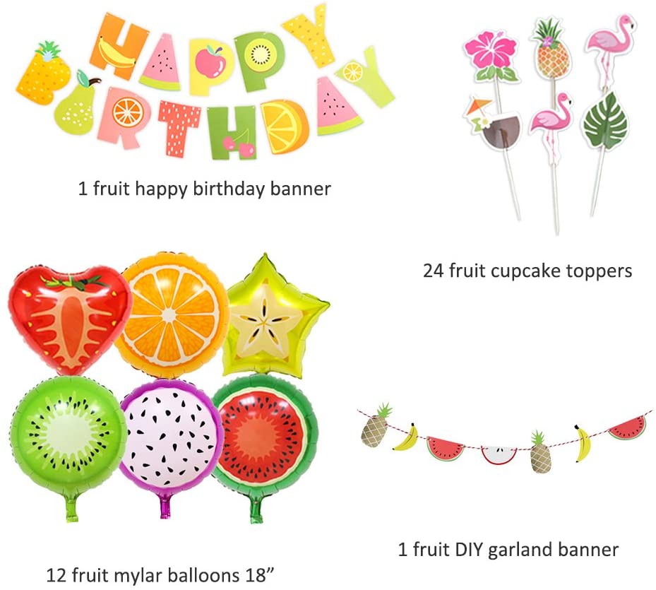 Tutti Frutti Party Decorations Fruit Happy Birthday Banner Balloons Cupcake Toppers girl Themed Inflatable