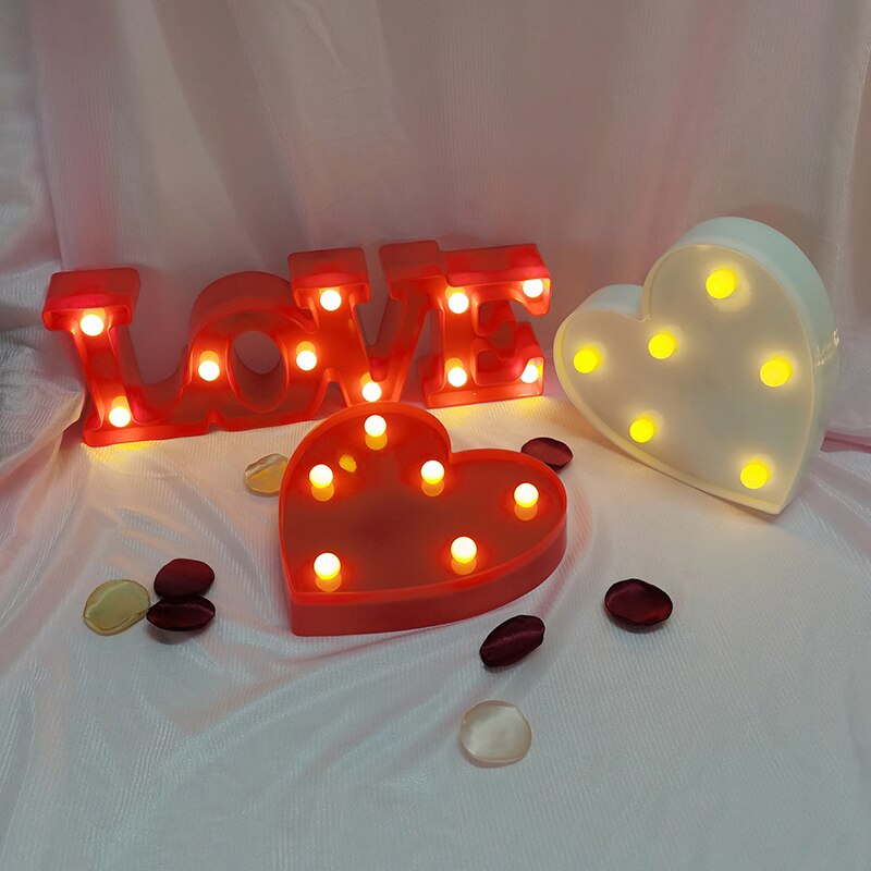 Romantic Love Heart Led Letter Lamp Valentine's Day Red Pink Night Light Ornament Wedding Birthday Party Home Room Decoration 