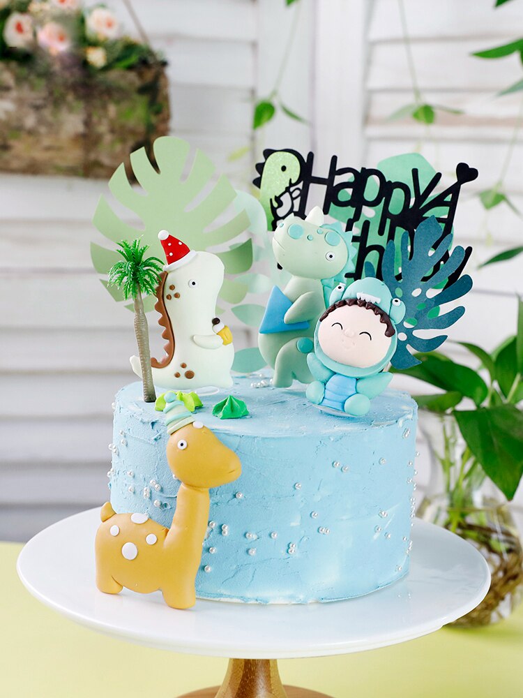 Lovely Cartoon Animal Dinosaur Cake Topper Dessert Decoration Boy Baby Like Happy Birthday Party Cupcake Supplies Flags Gift 