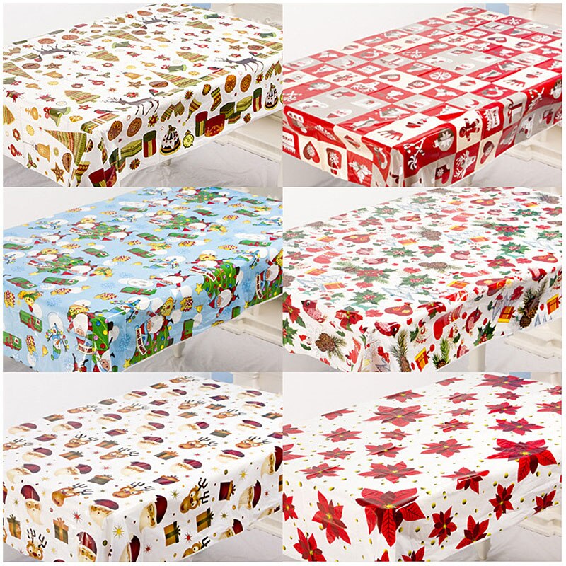 cm Christmas Tablecloth Disposable PVC Plastic Table Cloth Family Party Dinner Desk Decoration Cover Xmas Decor Home 