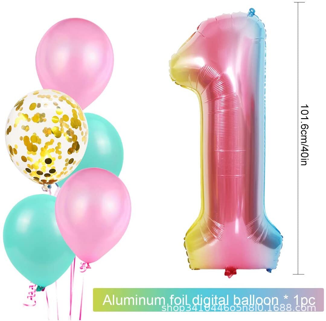 Gradient  Happy Birthday Balloon Set Decor 1-9 Years with Banner for Girls 1st 2nd 3rd Birthday Party Supplies Number Optional PartyDecorHQ