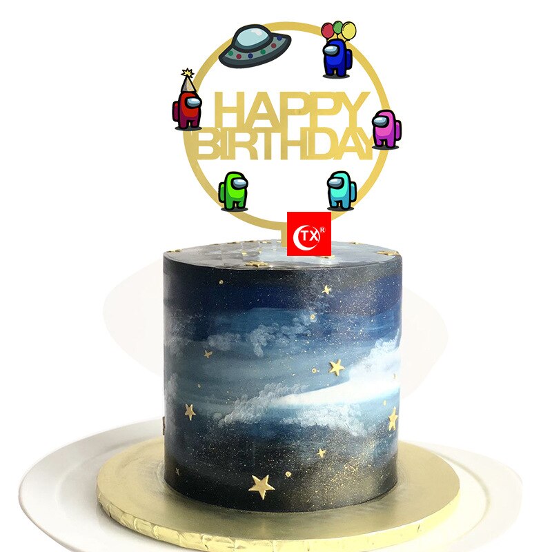 Planet Acrylic Happy Birthday Cake Toppers Transparent Astronaut Space Kids Party Cupcake Decorations 