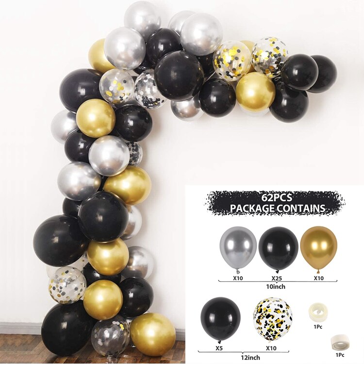 Black Gold Balloon Garland Arch Happy Birthday Party Decoration Kids Graduation Latex Baloon Wedding Decor Inflatable Decorations