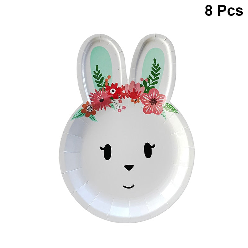 WEIGAO Pink Rabbit Candy Bags Easter Party Decorations Bunny Egg Carrot Pattern Plate Cup Napkin Happy Favors 