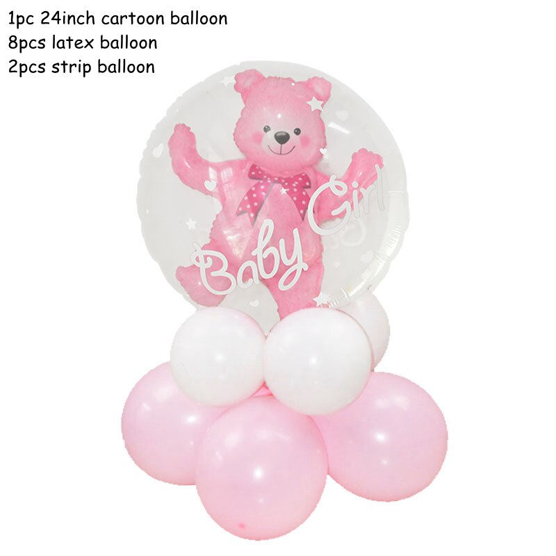 Transparent Baby Girl Boy Bear Bubble Balloon Shower Blue Pink Foil Set Kids Birthday Gender Reveal Decorations 