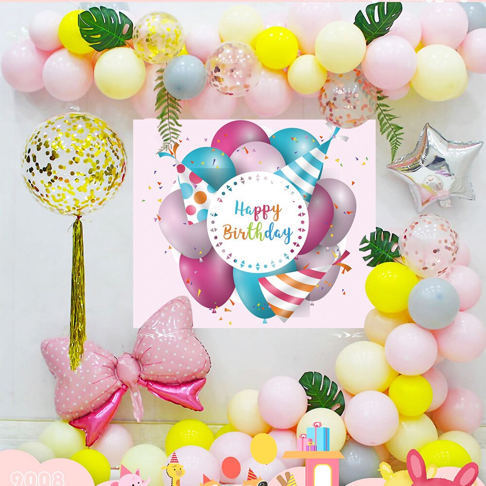 Birthday Party Decoration Pink Yellow Bowknot Star Foil Balloon Palm Leaves Background Girls Gender Reveal Baby Shower 