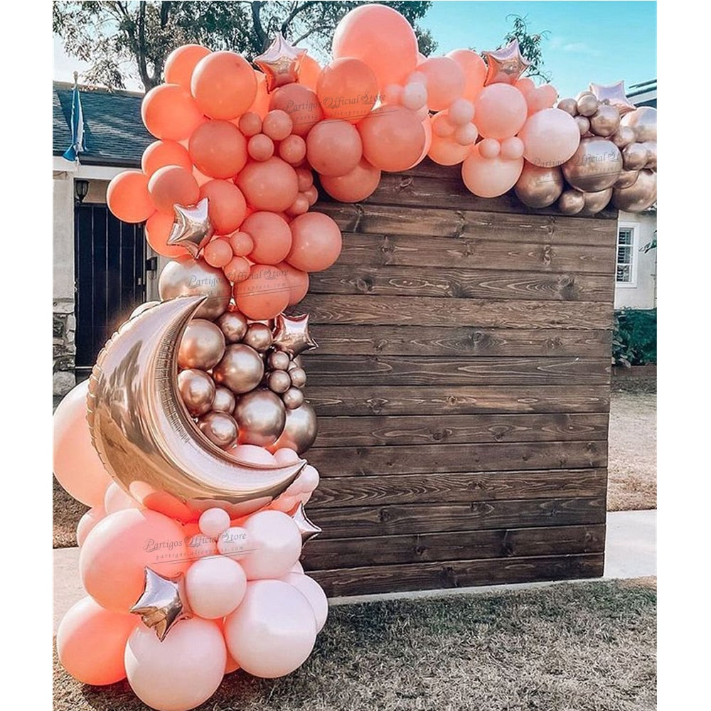 Pcs Rose Gold Mix Retro Orange Latex Balloons Garland Arch Kit Ramadan Decorations Moon Star Decorate Chrome Metal air ball Inflatable Party