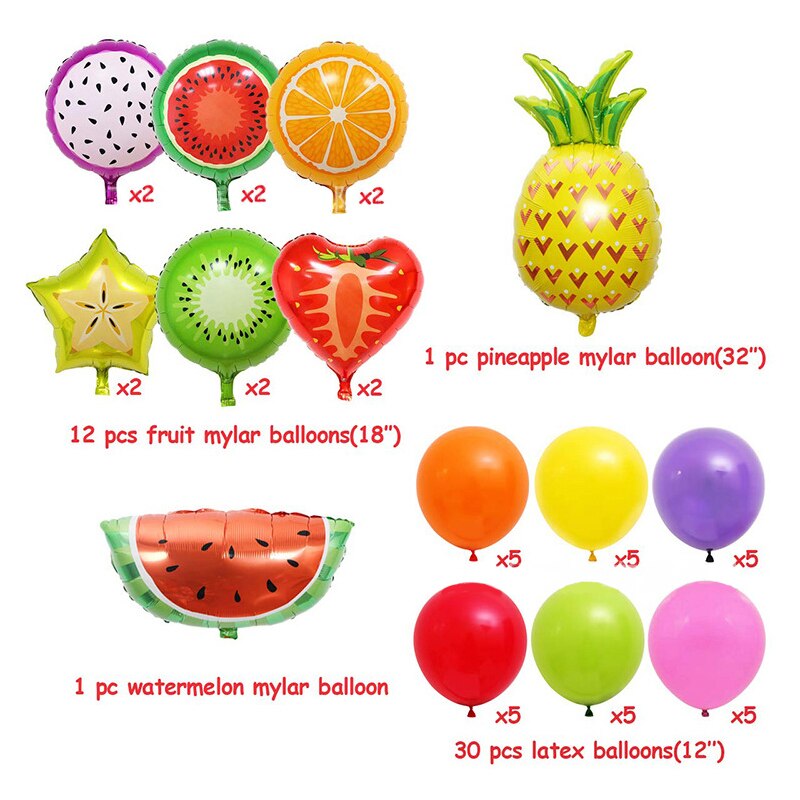 Summer Fruit Theme Birthday Party Decoration Watermelon Pineapple Foil Balloon Cake Topper Kids Supplies 