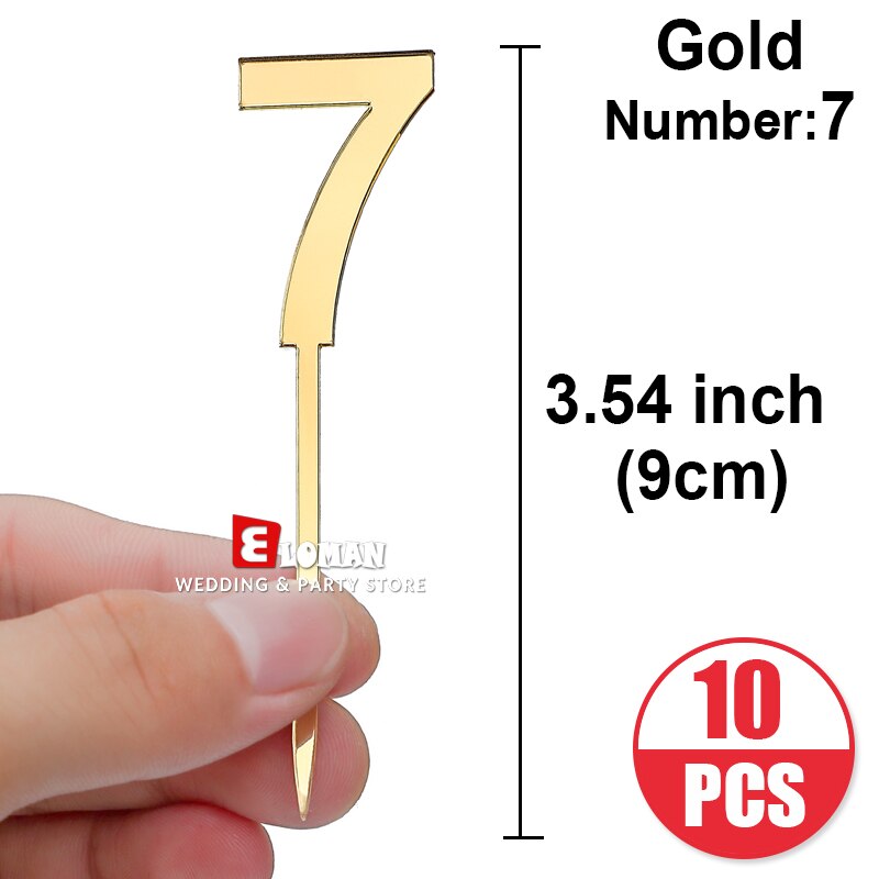 Birthday cupcake number Topper ELOMAN Gold Acrylic Cake Top Flag Decoration Boy girl Party Wedding Supplies 