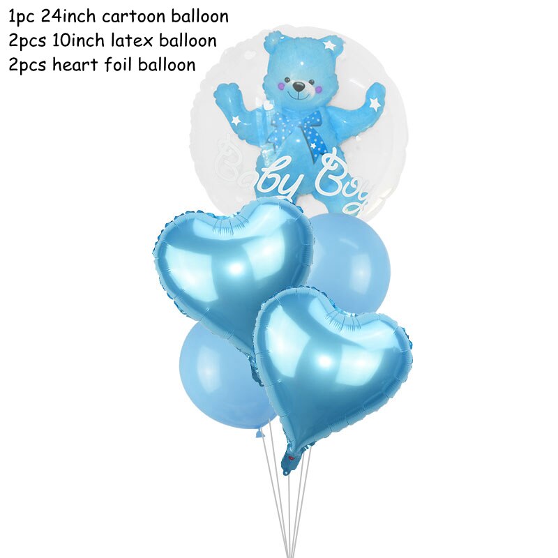 Transparent Baby Girl Boy Bear Bubble Balloon Shower Blue Pink Foil Set Kids Birthday Gender Reveal Decorations 