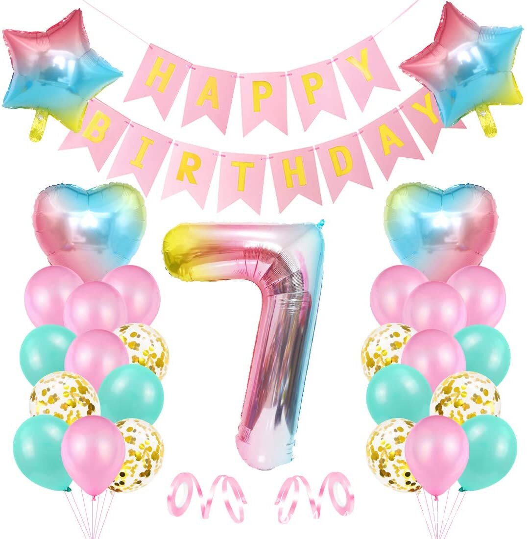 Gradient  Happy Birthday Balloon Set Decor 1-9 Years with Banner for Girls 1st 2nd 3rd Birthday Party Supplies Number Optional PartyDecorHQ