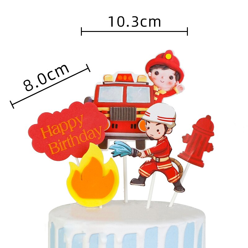 Cartoon Boy Fire truck Doll Ornaments Cake Topper Children's Birthday Party Extinguishing Hero Decoration Cakes Baking 