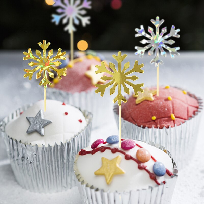 pcs Snowflake Cake Topper Gold Silver Cupcake Toppers Wedding Birthday Party Christmas Dessert Flags Decoration Baby Shower 