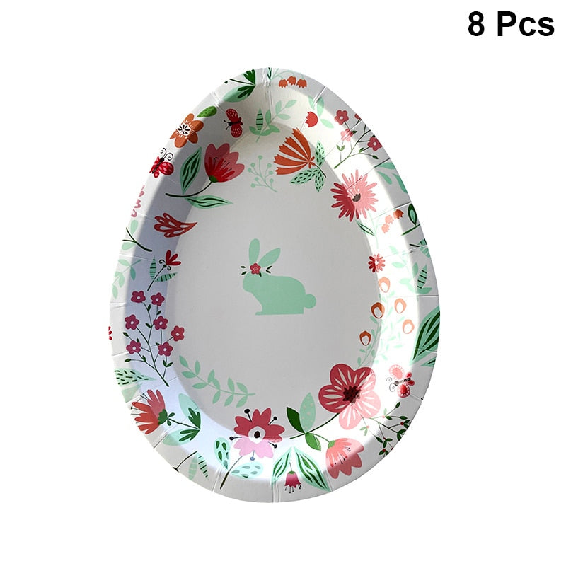 WEIGAO Pink Rabbit Candy Bags Easter Party Decorations Bunny Egg Carrot Pattern Plate Cup Napkin Happy Favors 