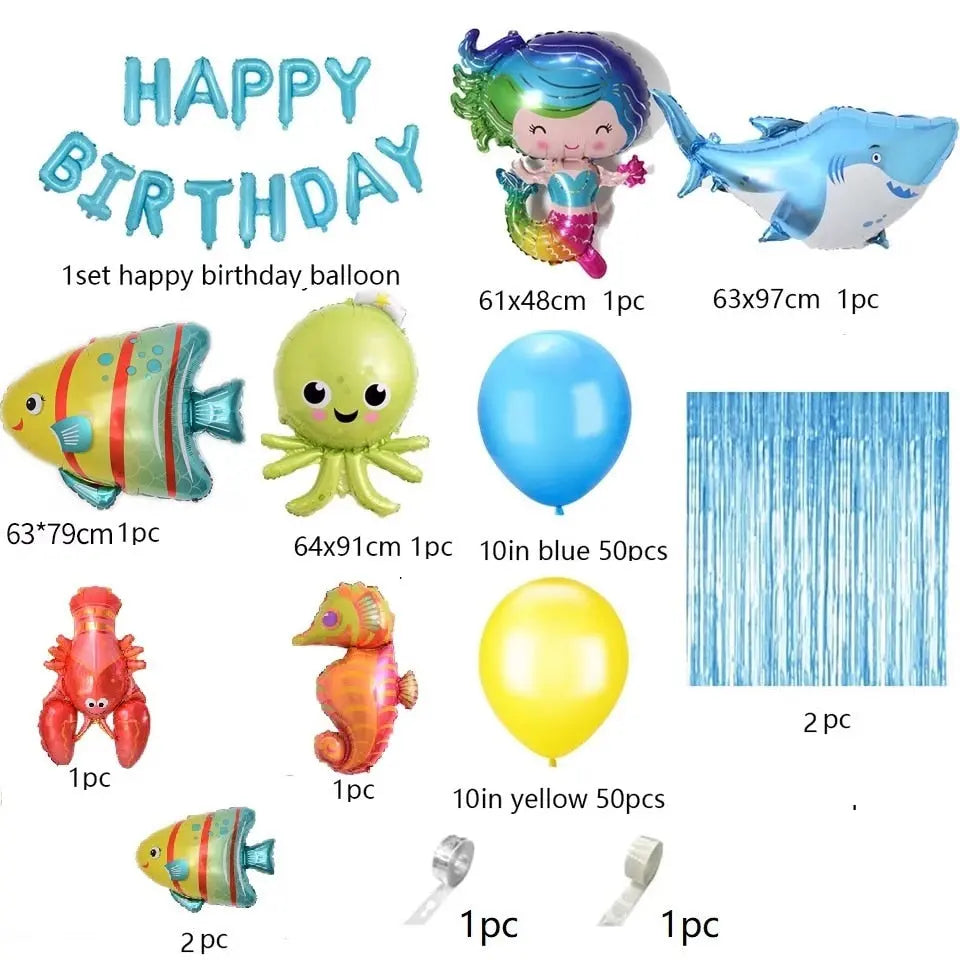 pcs Ocean Theme Balloons Birthday Party Decoration Set Shark Baby Shower Supplies Marine Sea Animals Home Decor Kids 