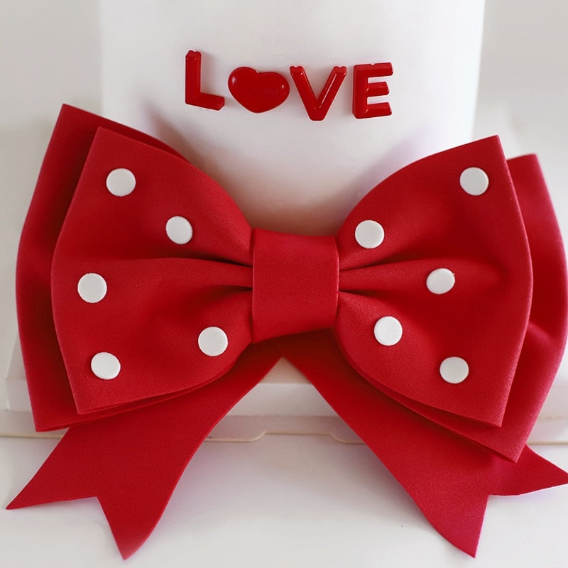 Valentine's Day Wedding Party Bear Red Bow Heart Cake Topper Decorations Love Pink Pearl Card Luminous Decor Doll Gifts 