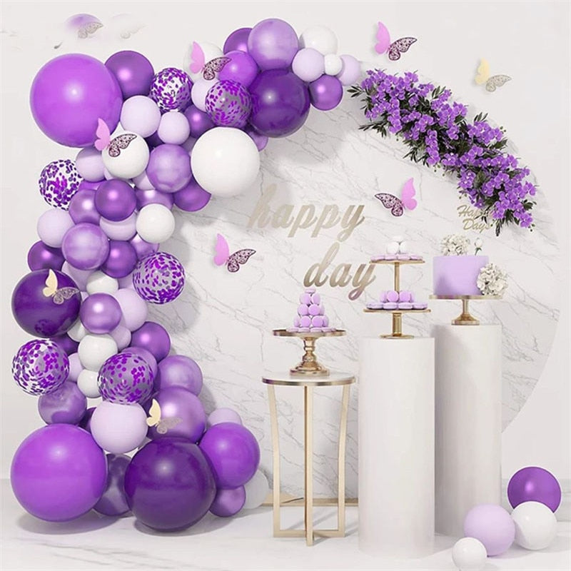 Purple Balloons Garland Arch Kit Light Purple White Gold Confetti Ballons Arch Chain For Girls Birthday Wedding Party Decor PartyDecorHQ