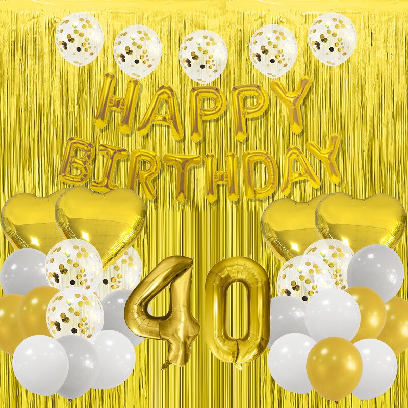 Happy Birthday Party Decorations Gold Latex Balloons Kit Foil Curtain Confetti st th 