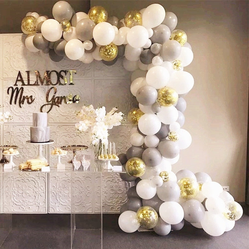 pcs Gray White Latex Gold Confetti Balloons Arch Kit Wedding Birthday Party Baby Shower Decoration Globos Supplies 