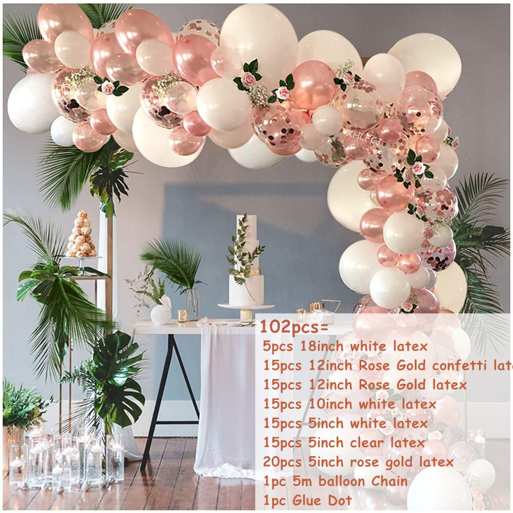 Rose Gold Balloon Arch Garland Kit Clear Premium Latex Balloons Wedding Bridal Baby Shower Birthday Bachelorett Party Decor Inflatable Decorations