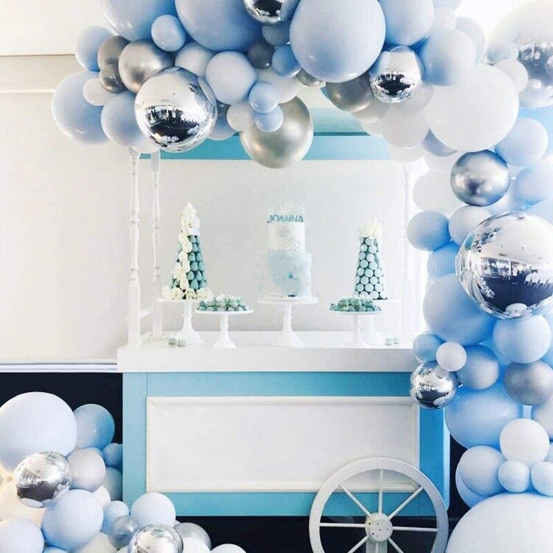 Blue Birthday party Decoration Silver Balloon Garland Arch Kit Baby Shower Anniversary Wedding Engagement Party Supplies Inflatable Decorations