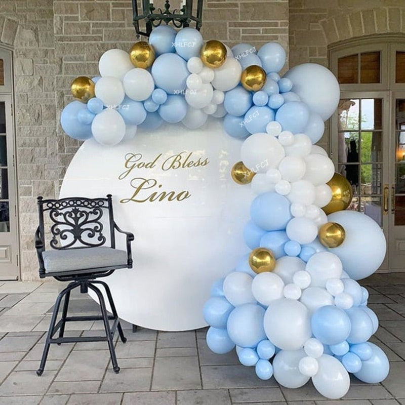 Gold Metal Balloon Blue white Latex Balloons garland Arch Kit Wedding Birthday Party Decorations Kids Adult Supplies Globos Inflatable