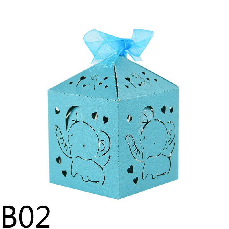 pcs Cute Elephant Laser Cut Candy Box Baby Shower Blue Pink Gift Packaging Boxes Ribbon Wedding Birthday Party Supplies 