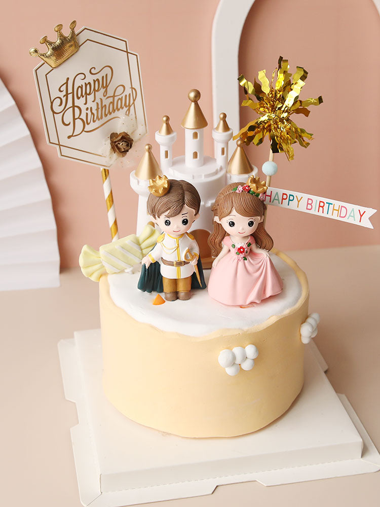 Prince Princess Wedding Cake Topper Resin Cartoon Toy Ornaments Decoration Girl Birthday Party Baking Cakes Exquisite Gifts 