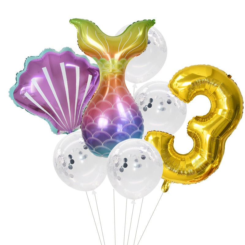 Pcs/Set Mermaid Party Number Foil Balloon Combination Baby Shower Birthday Decorations Helium Balloons 