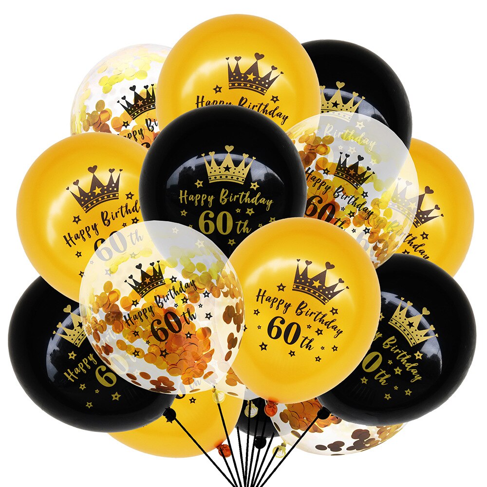 pcs Gold Black Confetti Crown Latex Balloons Men Women th Birthday Party Decoration 