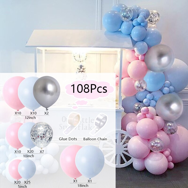 Balloons Arch Set Blue Pink Silver Confetti Balloon Garland Wedding Birthday Party Baby Baptism Shower Decoration Inflatable Decorations