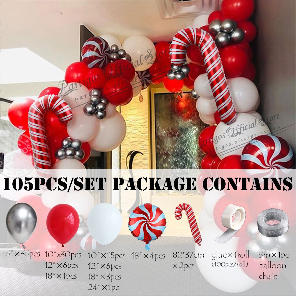 Pcs Red White Candy Balloons Garland kit Chain Christmas Decorations Home Party Helium Globos Navidad Inflatable