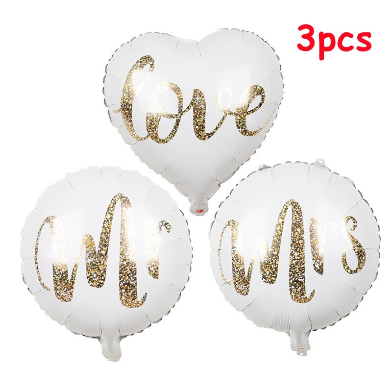 Set Round White Gold Glitter Print Mr&Mrs LOVE Foil Balloons Bride Marriage Valentine's Day Globos Wedding Party Decor 