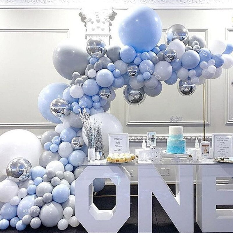 pcs Blue gray white balloon Arch Silver Foil Balloons Boys Birthday Party Decoration Pastel grey Latex Ball Wedding Globos 